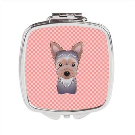 Carolines Treasures BB1232SCM Checkerboard Pink Yorkie Puppy Compact Mirror, 2.75 x 3 x .3 In. BB1232SCM